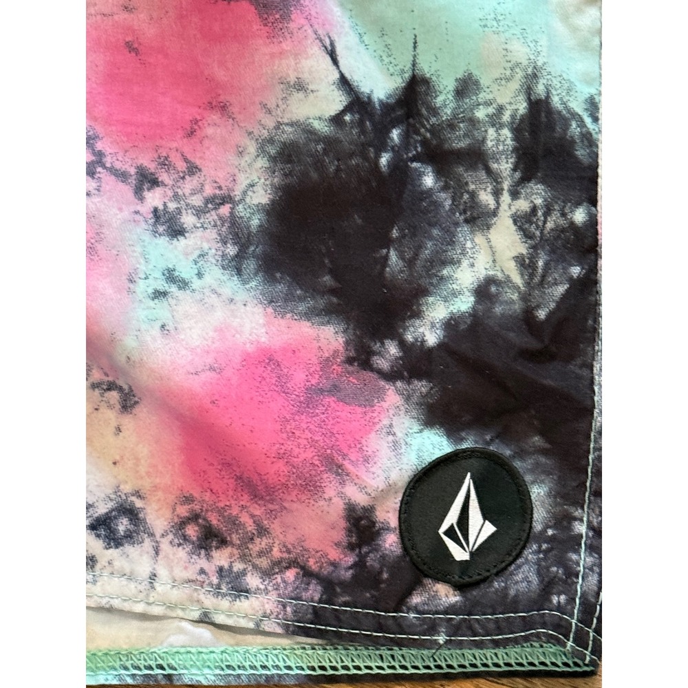 Volcom Mens Tie Dye Swim Trunks Pink Teal Black Unlined Board Shorts Size M - Picture 2 of 9